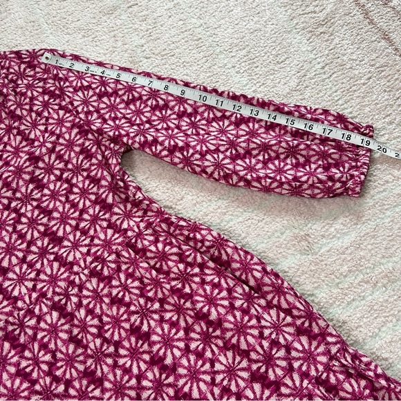 GAP Magenta Pink Floral Print Dress 3/4 Sleeves Size Medium Cotton Blend Midi - Picture 10 of 11